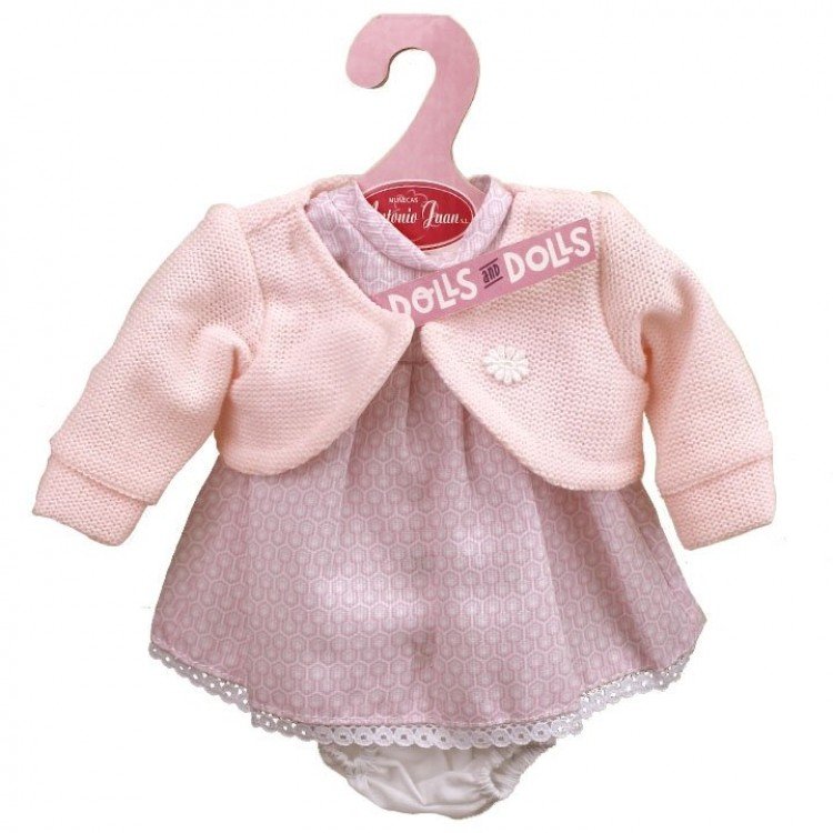 Ropa para muñecas Antonio Juan 33-34 cm - Vestido estampado panal con chaqueta rosa palo