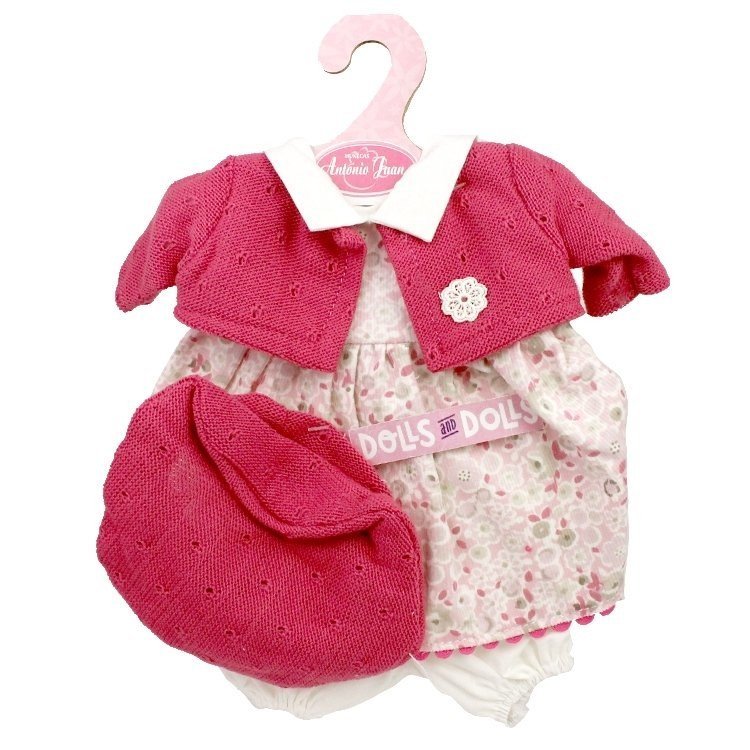 Ropa para muñecos Antonio Juan 33-34 cm - Conjunto estampado de flores con chaqueta frambuesa y gorro