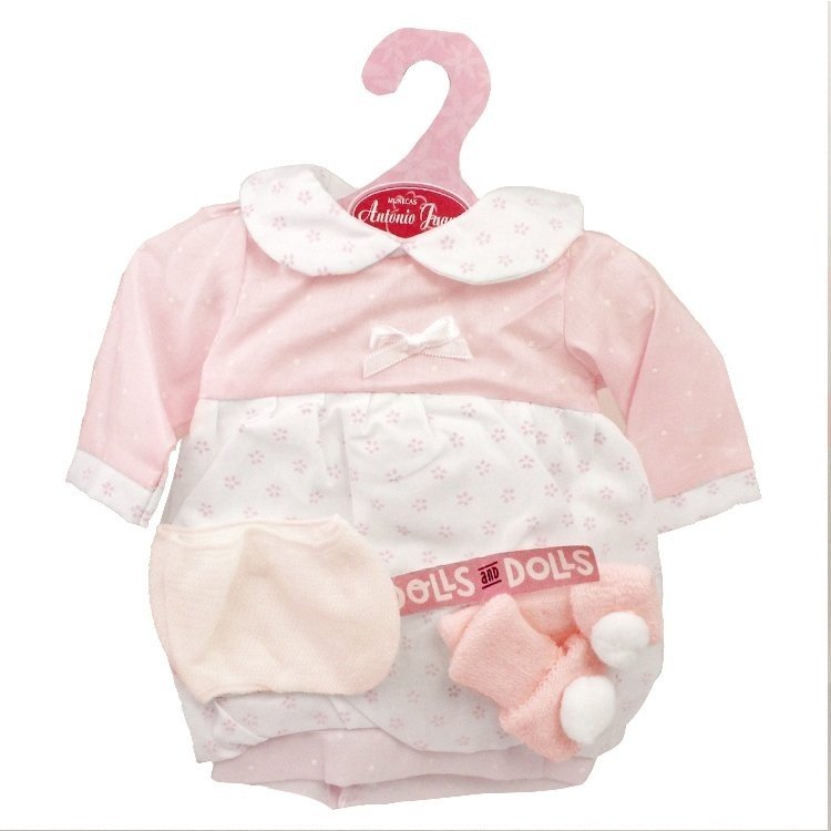 Ropa para muñecos Antonio Juan 33-34 cm - Conjunto estampado rosa y blanco con peúcos y braguitas