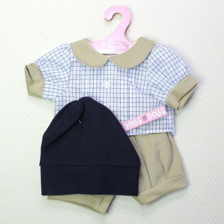 Ropa para muñecos Antonio Juan - Conjunto con cuadros azules y gorro azul marino 40-42 cm
