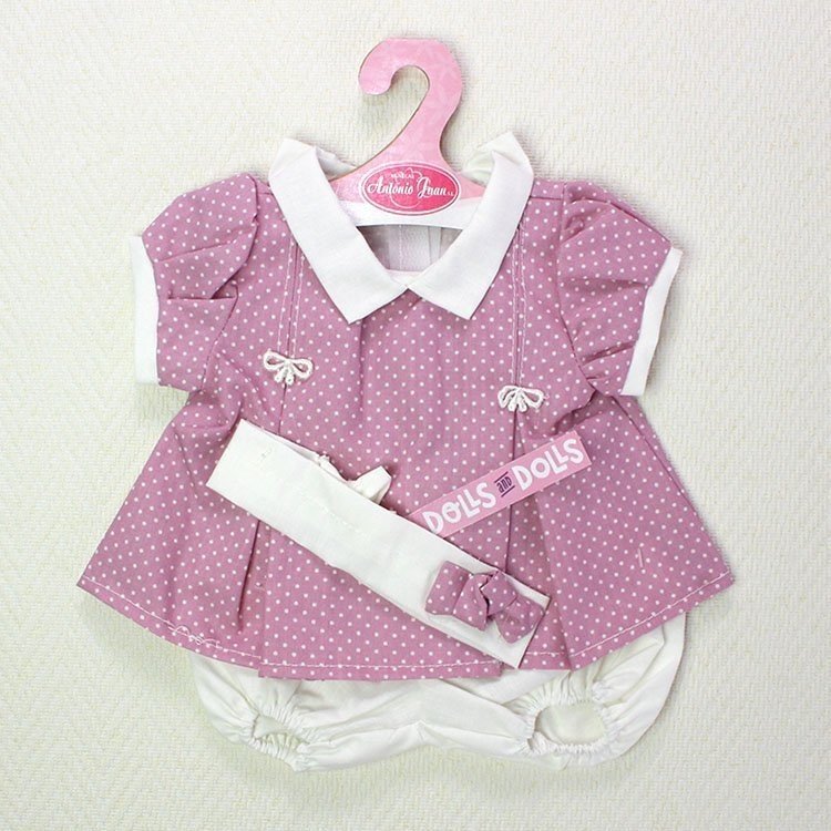 Ropa para muñecas Antonio Juan - Vestido malva con lunares y diadema 40-42 cm
