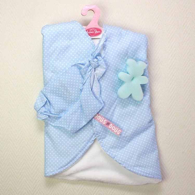 Ropa para muñecas Antonio Juan - Capa de baño azul con lunares, con capucha, braguitas y esponja 40-42 cm