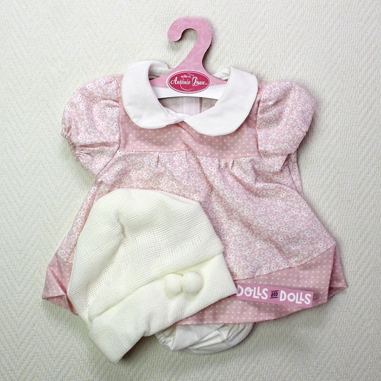 Ropa para muñecas Antonio Juan - Vestido rosa con flores y gorro beige 40-42 cm