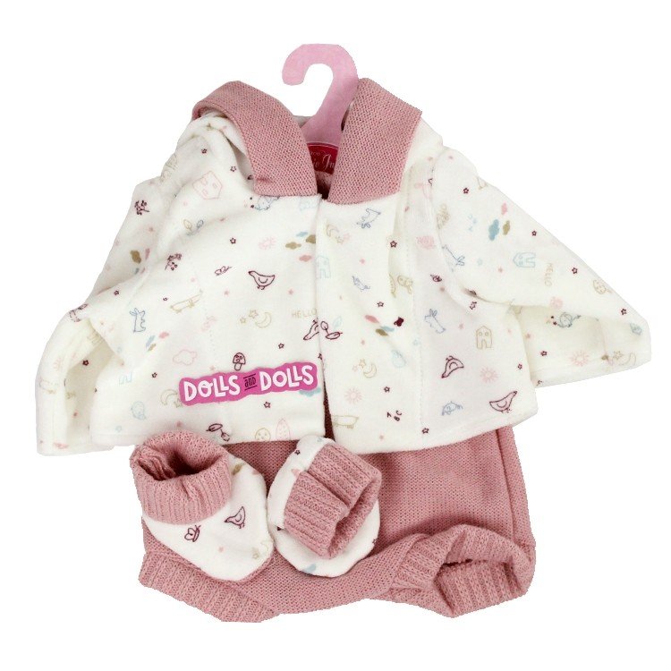 Ropa para muñecos Antonio Juan 40-42 cm - Conjunto rosa con chaqueta estampada y peúcos
