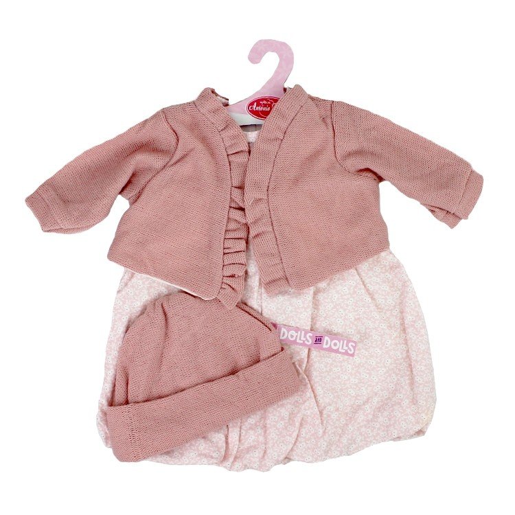 Ropa para muñecos Antonio Juan 55 cm - Conjunto estampado de flores con chaqueta y gorro rosa