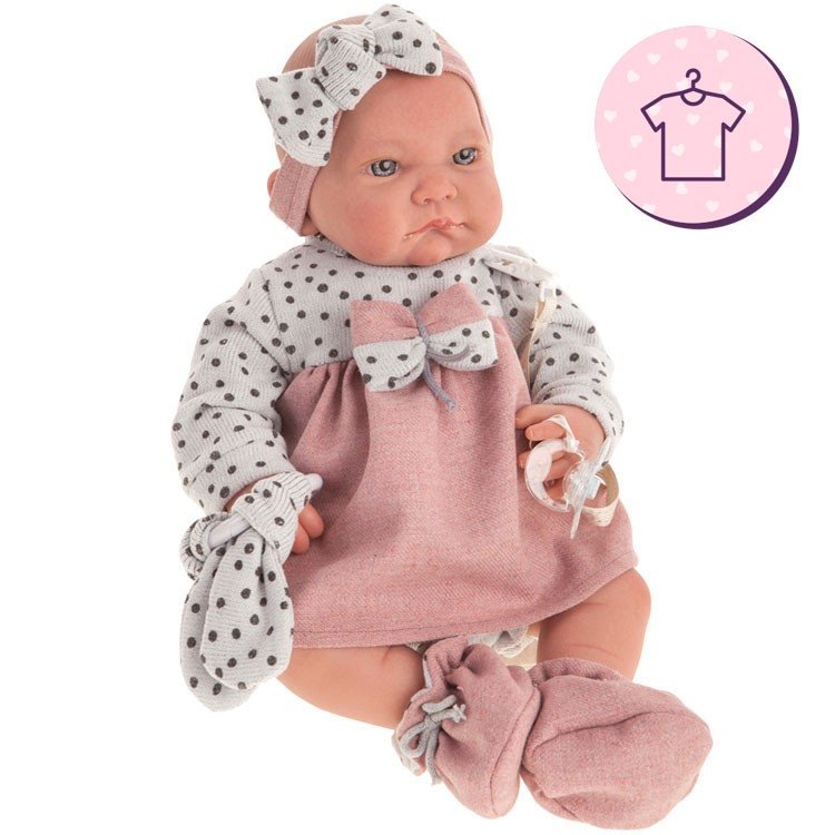 Ropa para muñecos Antonio Juan 40-42 cm - Colección Sweet Reborn - Conjunto rosa-gris con topos negros