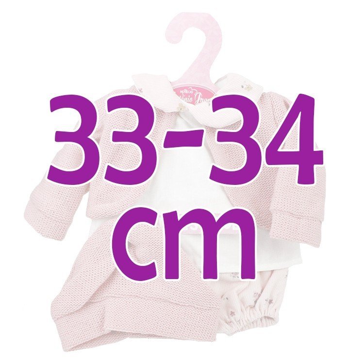 Ropa para muñecos Antonio Juan 33-34 cm - Conjunto estampado de flores con chaqueta rosa palo, gorro y arrullo