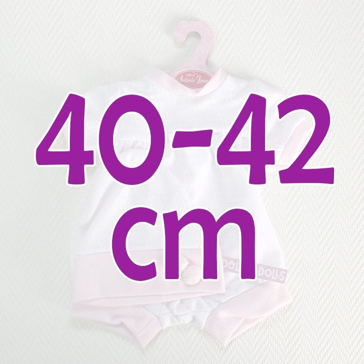 Ropa para muñecas Antonio Juan - Pelele con gorro blanco y rosa moteado 40-42 cm