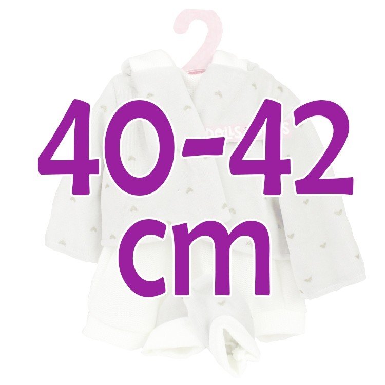Ropa para muñecos Antonio Juan 40-42 cm - Conjunto blanco con chaqueta y peúcos grises con estampado de corazones