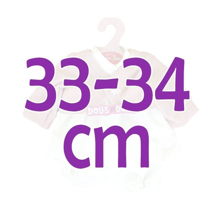 Ropa para muñecos Antonio Juan 33-34 cm - Conjunto estampado de puntos rosa con chaqueta rosa