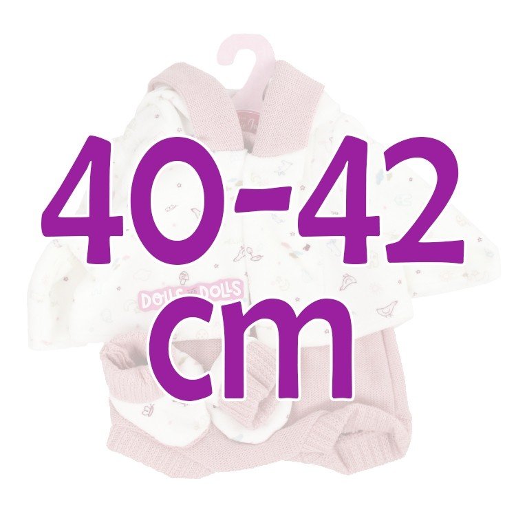 Ropa para muñecos Antonio Juan 40-42 cm - Conjunto rosa con chaqueta estampada y peúcos