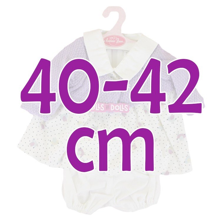 Ropa para muñecos Antonio Juan 40-42 cm - Conjunto estampado pajaritos con chaqueta malva