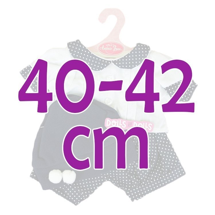 Ropa para muñecos Antonio Juan 40-42 cm - Conjunto estampado de puntos blancos con gorro