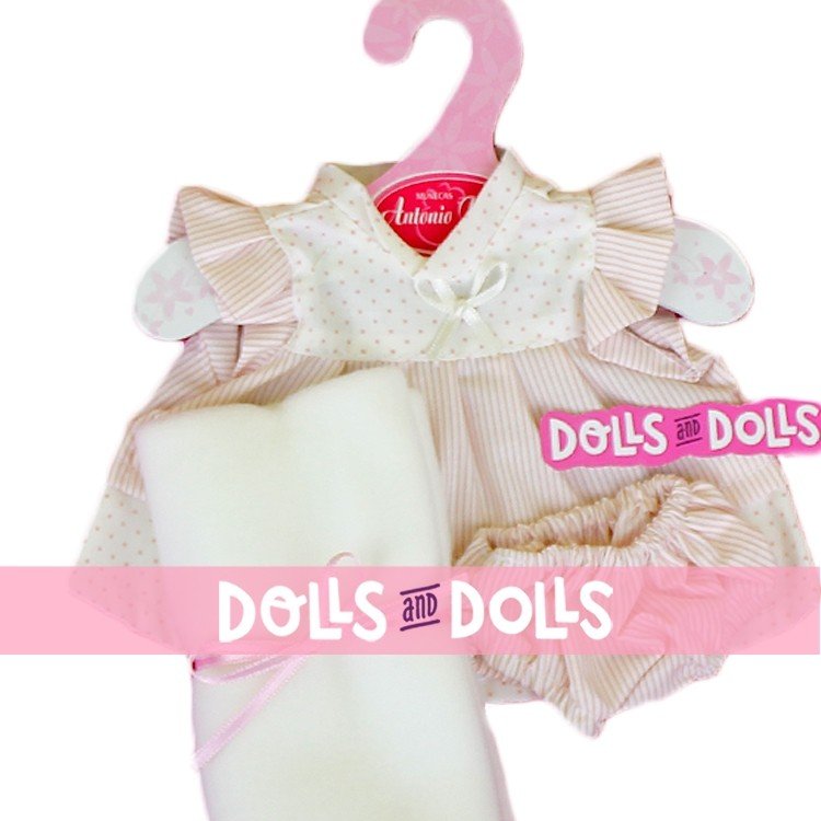 Ropa para muñecas Antonio Juan 26-27 cm - Conjunto de rayas y puntos rosa con toquilla