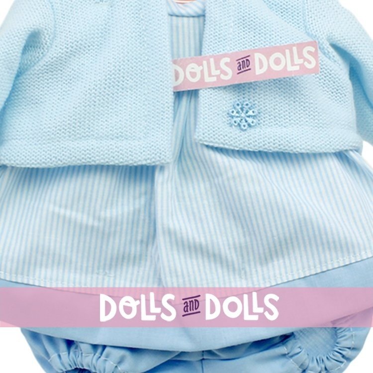 Ropa para muñecas Antonio Juan 33-34 cm - Conjunto estampado de rayas con chaqueta celeste