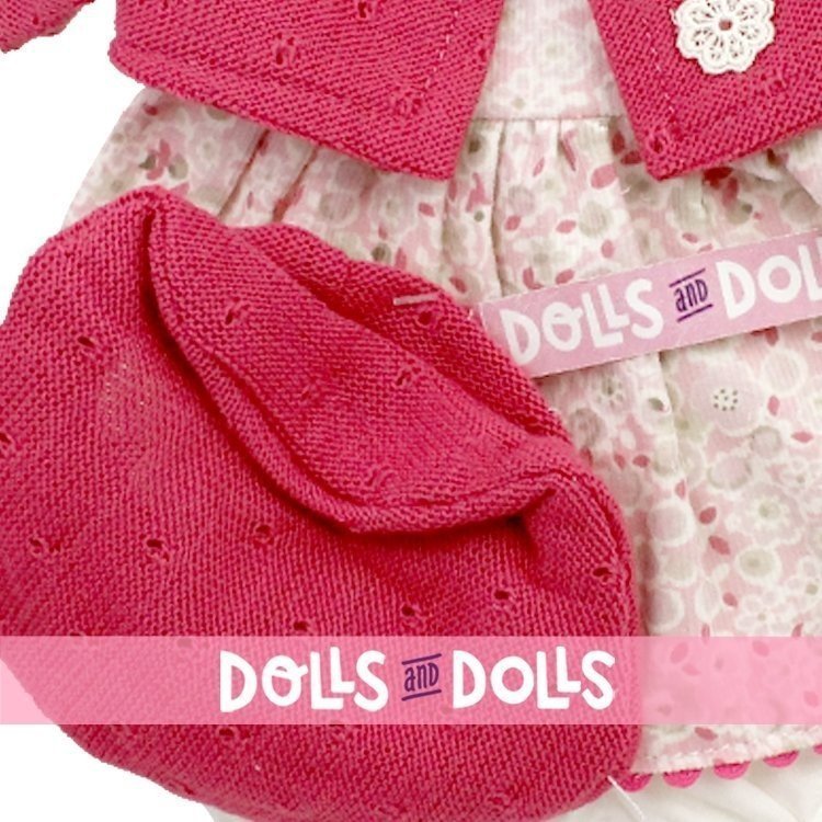 Ropa para muñecos Antonio Juan 33-34 cm - Conjunto estampado de flores con chaqueta frambuesa y gorro