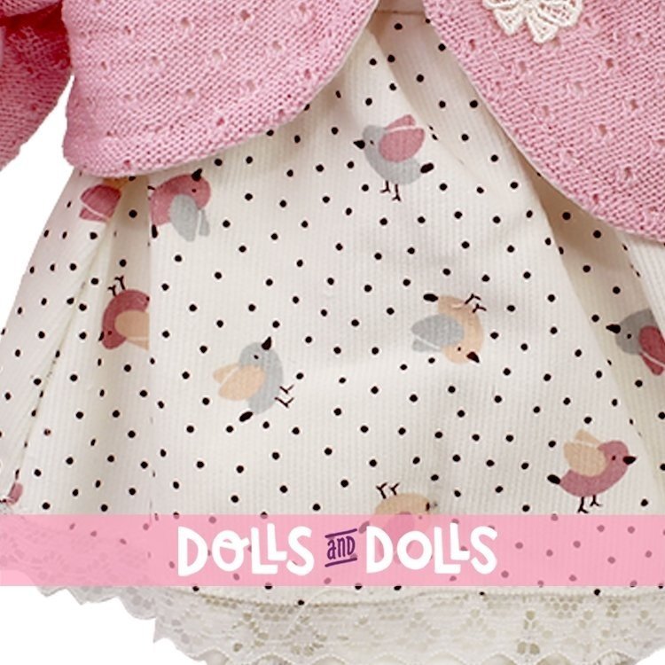 Ropa para muñecos Antonio Juan 33-34 cm - Conjunto estampado pajaritos con chaqueta rosa