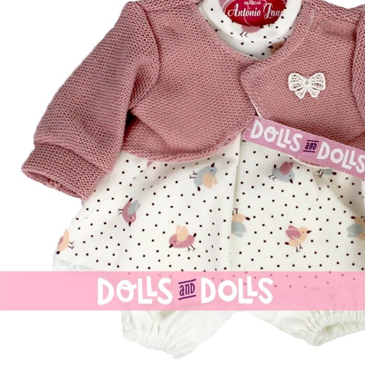Ropa para muñecos Antonio Juan 33-34 cm - Conjunto estampado pajaritos con chaqueta rosa