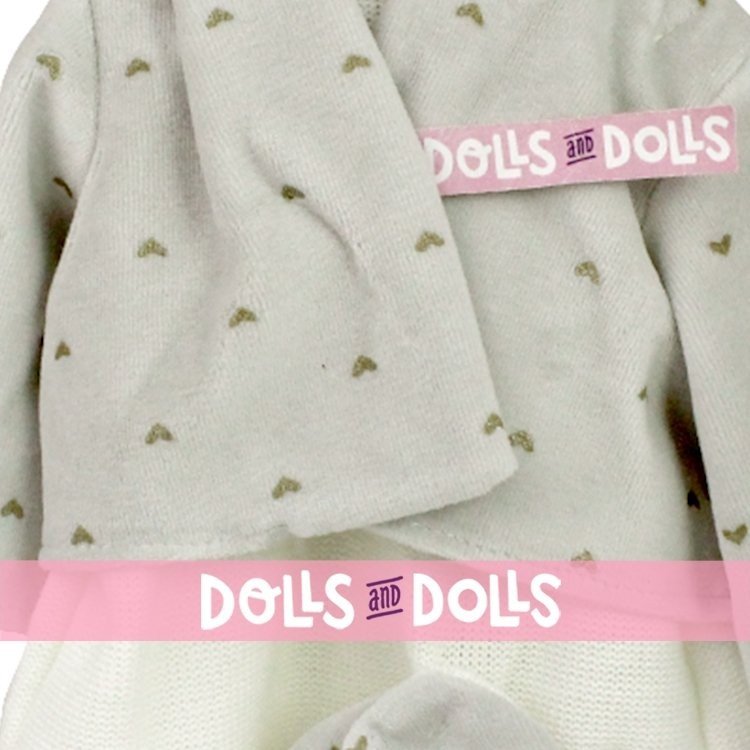 Ropa para muñecos Antonio Juan 40-42 cm - Conjunto blanco con chaqueta y peúcos grises con estampado de corazones