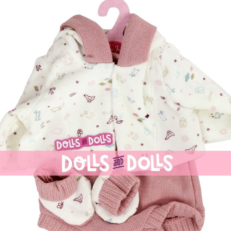 Ropa para muñecos Antonio Juan 40-42 cm - Conjunto rosa con chaqueta estampada y peúcos