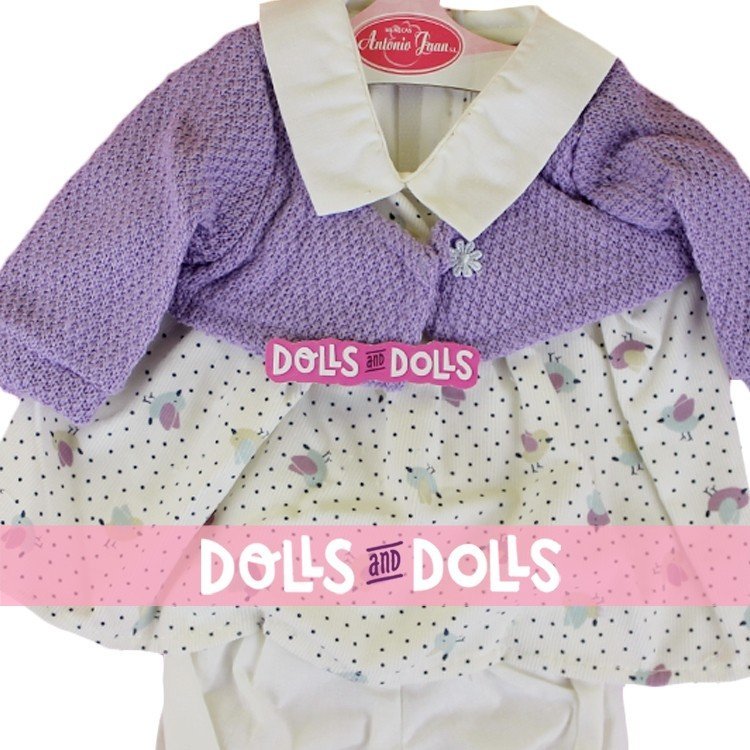 Ropa para muñecos Antonio Juan 40-42 cm - Conjunto estampado pajaritos con chaqueta malva