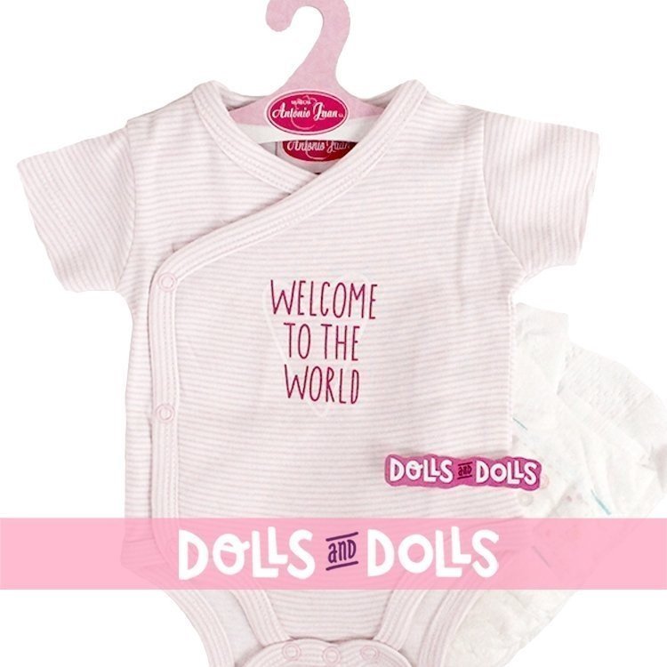 Ropa para muñecos Antonio Juan 40 - 42 cm - Colección Sweet Reborn - Body de rayas rosas con pañal