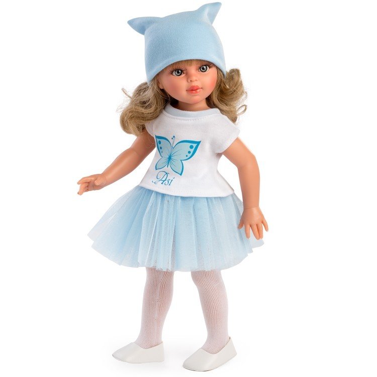 Muñeca Así 40 cm - Sabrina con falda de tul azul y camiseta con mariposa