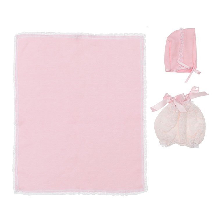 Ropa para Muñecas Así 28 cm - Pelele de punto rosa con gorro y mantita rosa para muñeca Gordi