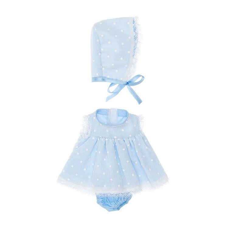 Ropa para Muñecas Así 28 cm - Vestido celeste con plumeti y forro para muñeca Gordi