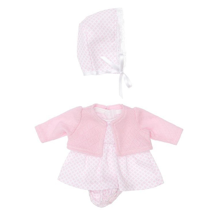 Ropa para Muñecas Así 28 cm - Vestido con rombos mini rosa, con chaqueta y gorro para muñeca Gordi