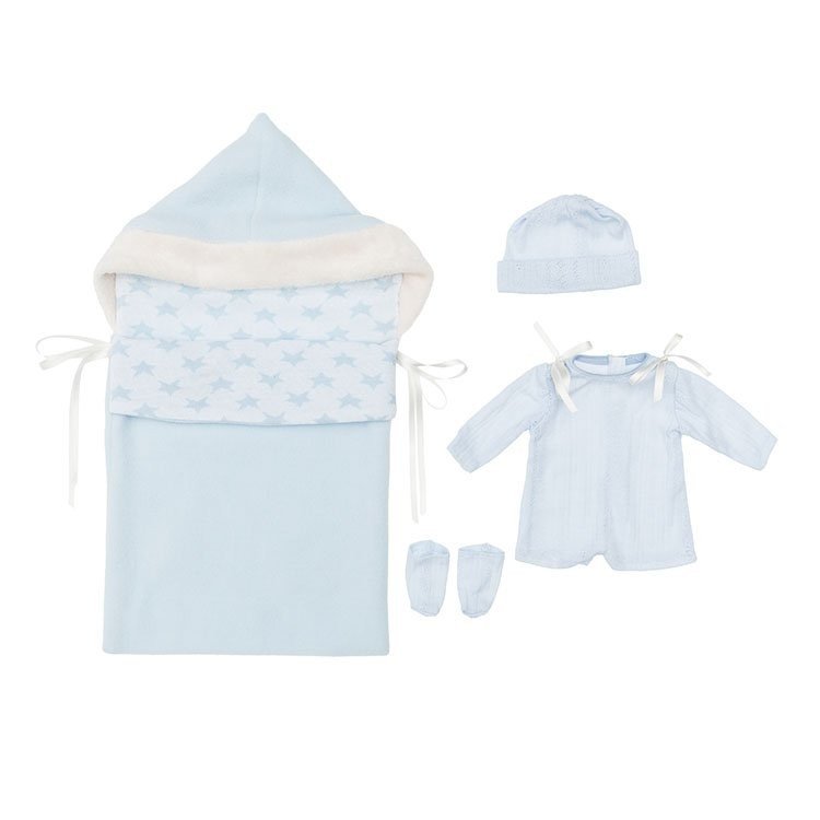 Ropa para Muñecas Así 36 cm - Pelele celeste, gorrito, nana con estrellitas y peúcos para muñeco Koke