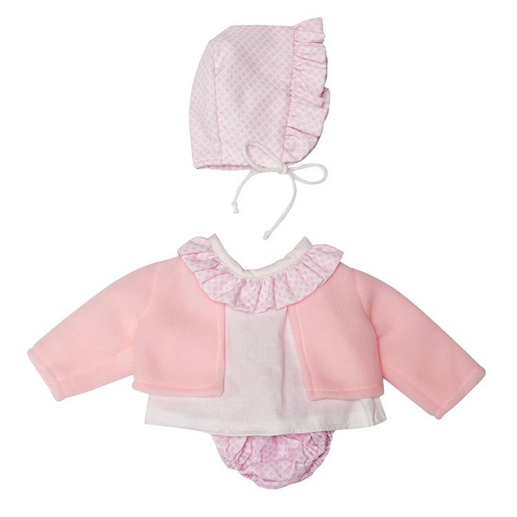 Ropa para Muñecas Así - Conjunto pololo rombos minis con chaqueta rosa para muñeca María 43 cm