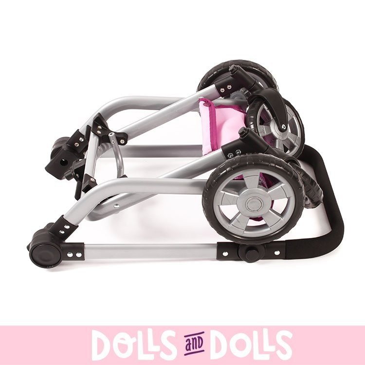 Cochecito Mika 74,5 cm convertible a sillita para muñecas - Bayer Chic 2000 - Lunares frambuesa-rosa 