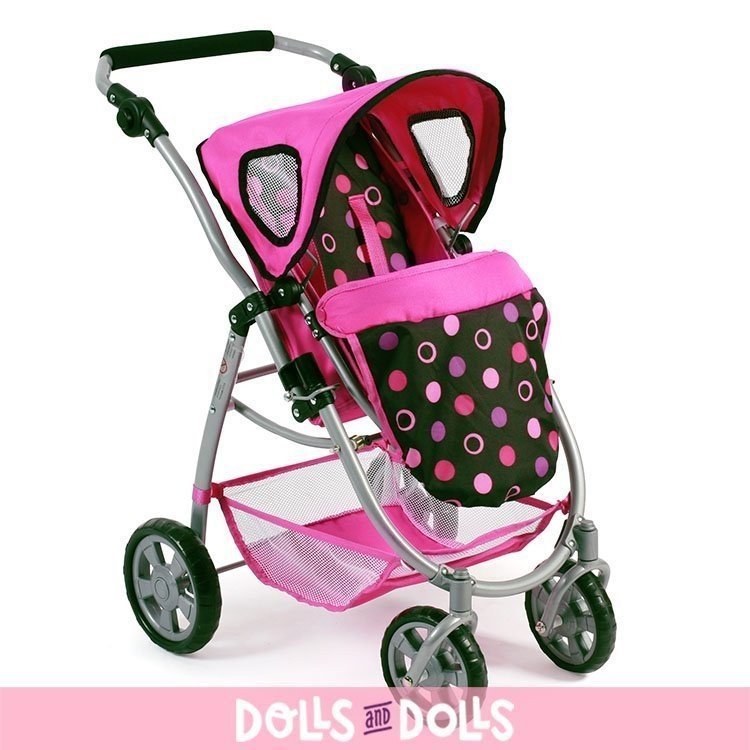 Cochecito 77 cm Emotion 3 en 1 para muñecas - Combi silla, capazo y silla de auto Bayer Chic 2000 - Bolitas rosa