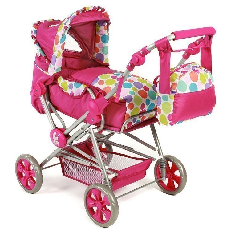 Cochecito Road Star 85 cm para muñecas - Bayer Chic 2000 - Fucsia burbujas colores