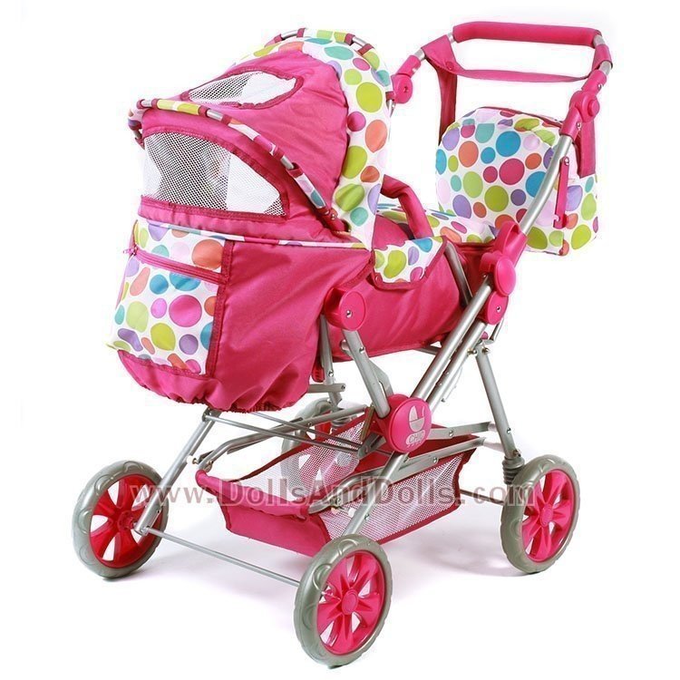 Cochecito Road Star 85 cm para muñecas - Bayer Chic 2000 - Fucsia burbujas colores