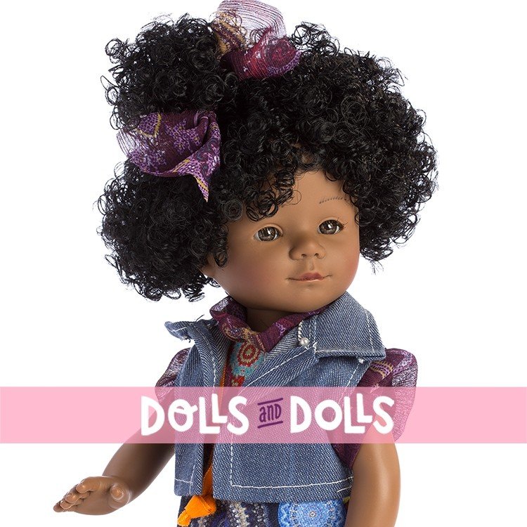 Muñeca D'Nenes 34 cm - Marieta afroamericana con vestido estampado