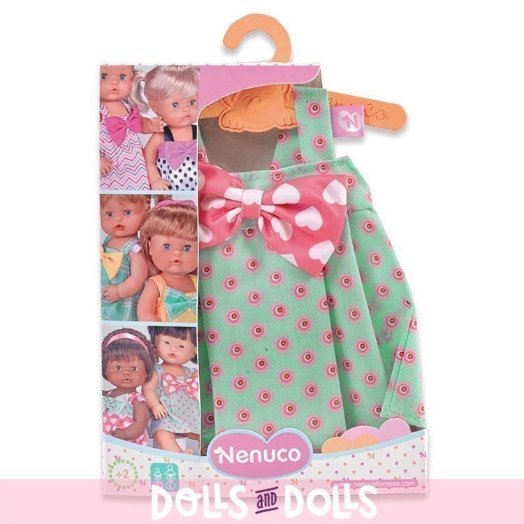Ropa para muñecas Nenuco 42 cm - Vestido verde con lazo rosa