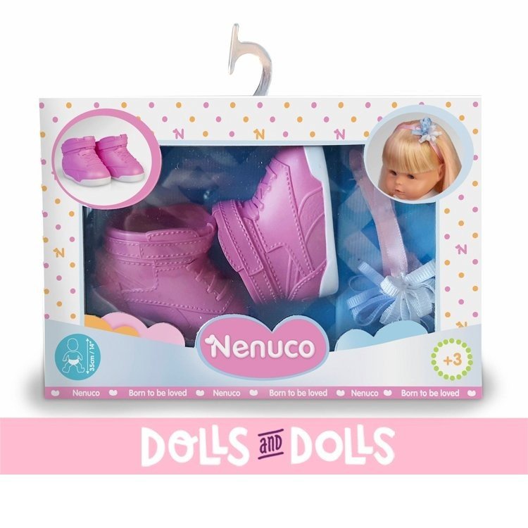 Zapatos y accesorios de 35 cm para muñeco Nenuco - Zapatillas deportivas rosa y diadema