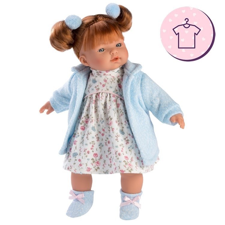 Ropa para Muñecas Llorens 33 cm - Vestido estampado con chaqueta y peúcos azules