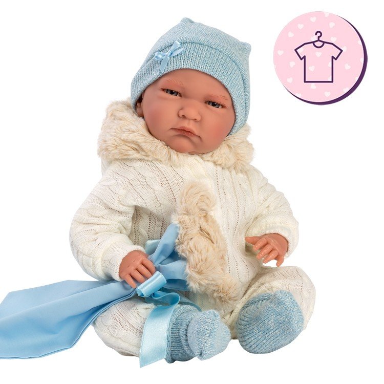 Ropa para Muñecas Llorens 42 cm - Pelele de punto blanco con gorro y peúcos