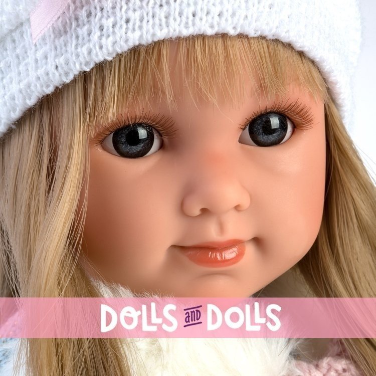 Muñeca Llorens 35 cm - Elena con vestido de flores y chaleco blanco