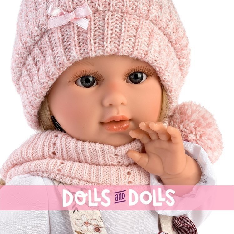 Muñeca Llorens 40 cm - Tina con peto de flores y bufanda