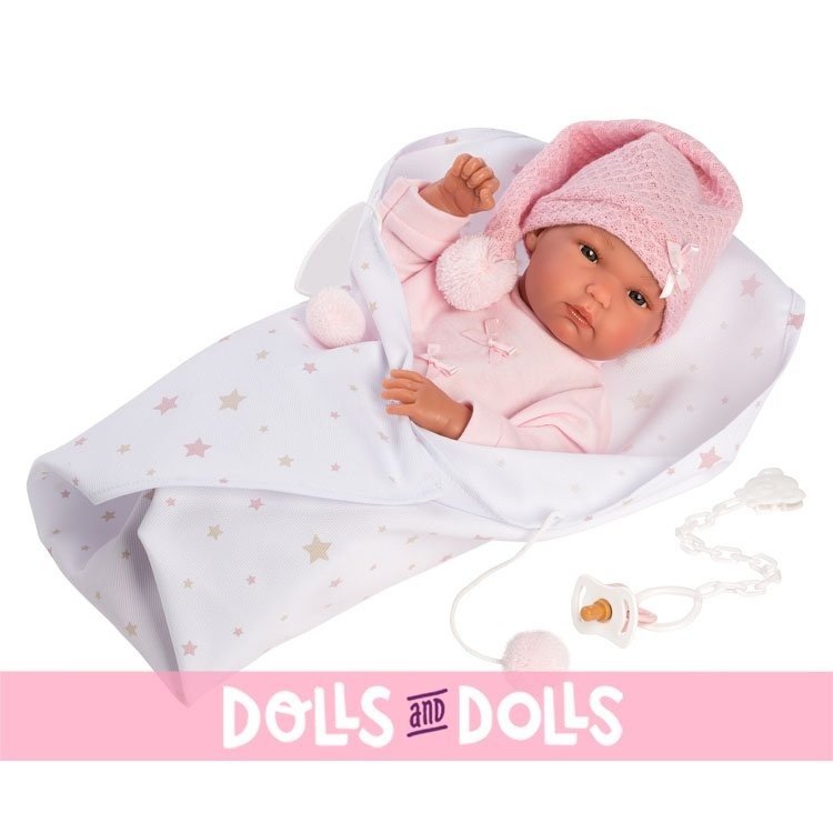 Muñeca Llorens 35 cm - Recién nacida Bimba con muselina rosa