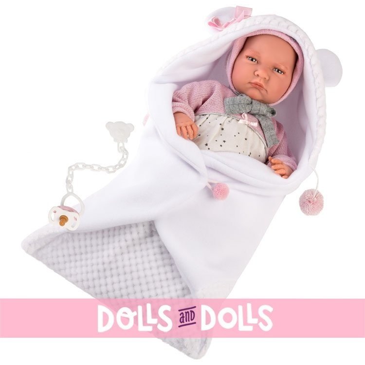 Muñeca Llorens 42 cm - Recién nacida Lala llorona con capa blanca