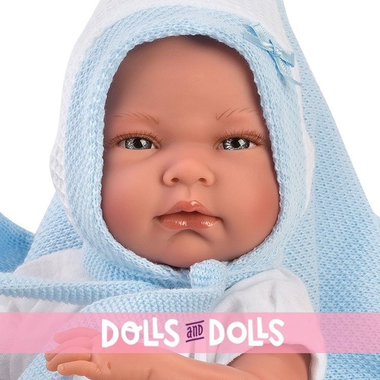 Muñeco Llorens 40 cm - Recién nacido Nico con toquilla celeste