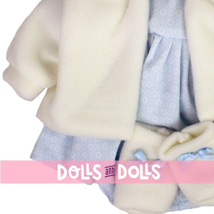 Ropa para Muñecas Llorens 42 cm - Conjunto estampado azul con chaqueta y peúcos blancos
