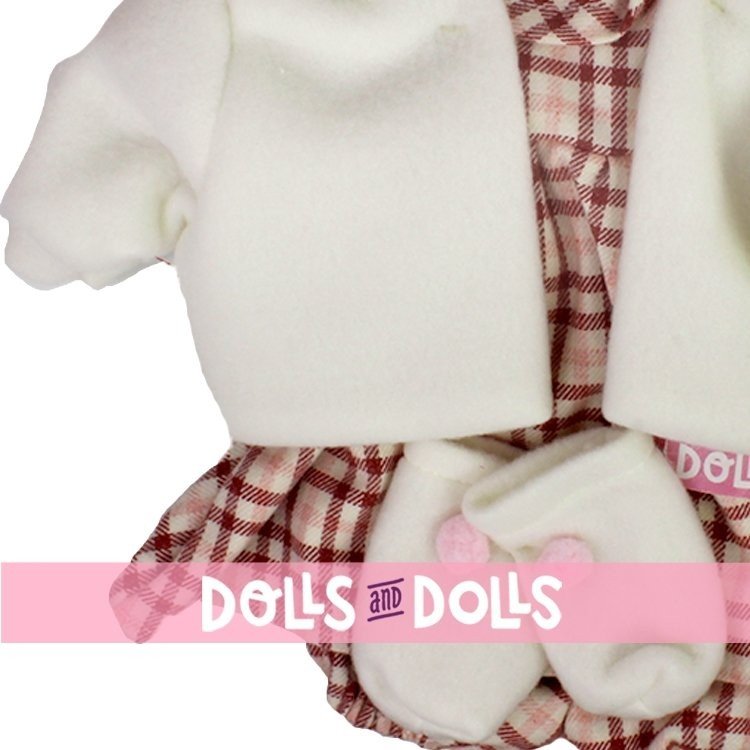 Ropa para Muñecas Llorens 42 cm - Conjunto estampado de cuadros con chaqueta y peúcos blancos
