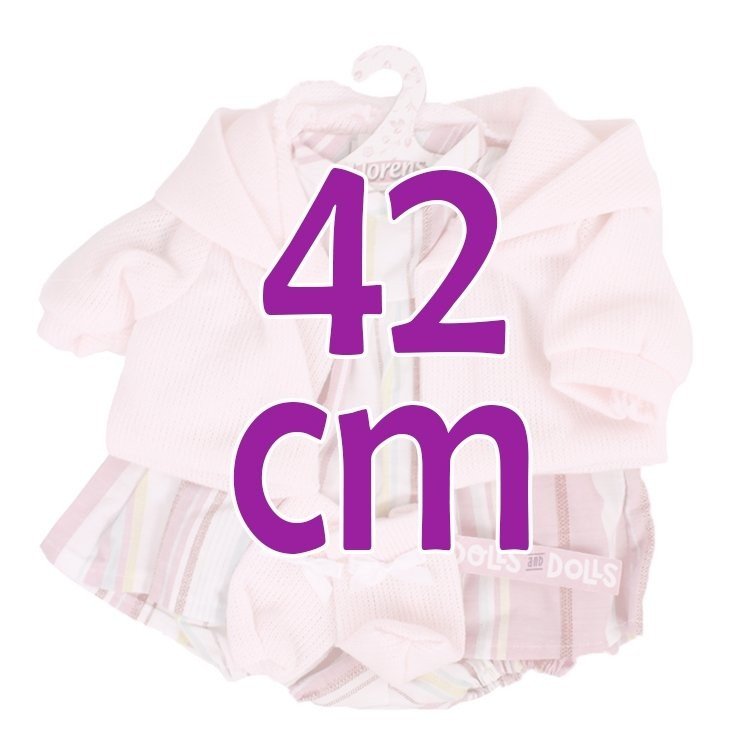 Ropa para Muñecas Llorens 42 cm - Conjunto estampado de rayas rosa con chaqueta y peúcos