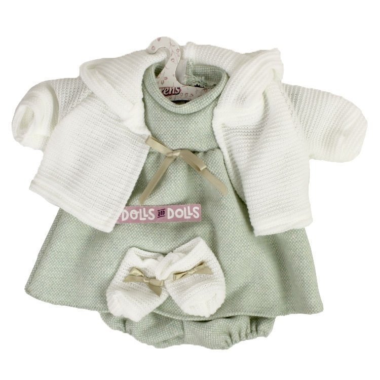 Ropa para Muñecas Llorens 42 cm - Conjunto estampado verde con chaqueta y peúcos blanco